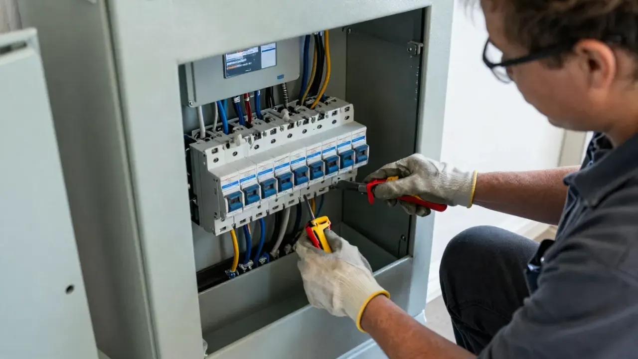 Electrical Panel Upgrade in Upland, California: close-up of a high-quality, newly installed AFCI/GFCI breaker clearly